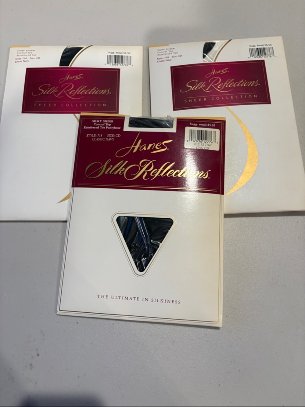 Hanes Silk Reflections, Control Top Pantyhose. Size CD.  Set of 3 NAVY